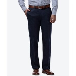 Haggar Khaki Pants Mens‎ 36x29 Navy No Iron Straight Fit Business Casual Trouser